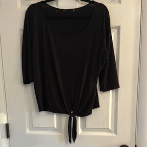 Black Women's 3/4 Sleeve Top with Tie Front - XL